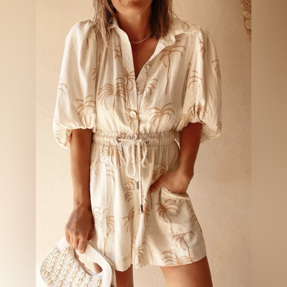 Petal & Pup Cream Palm Print Romper